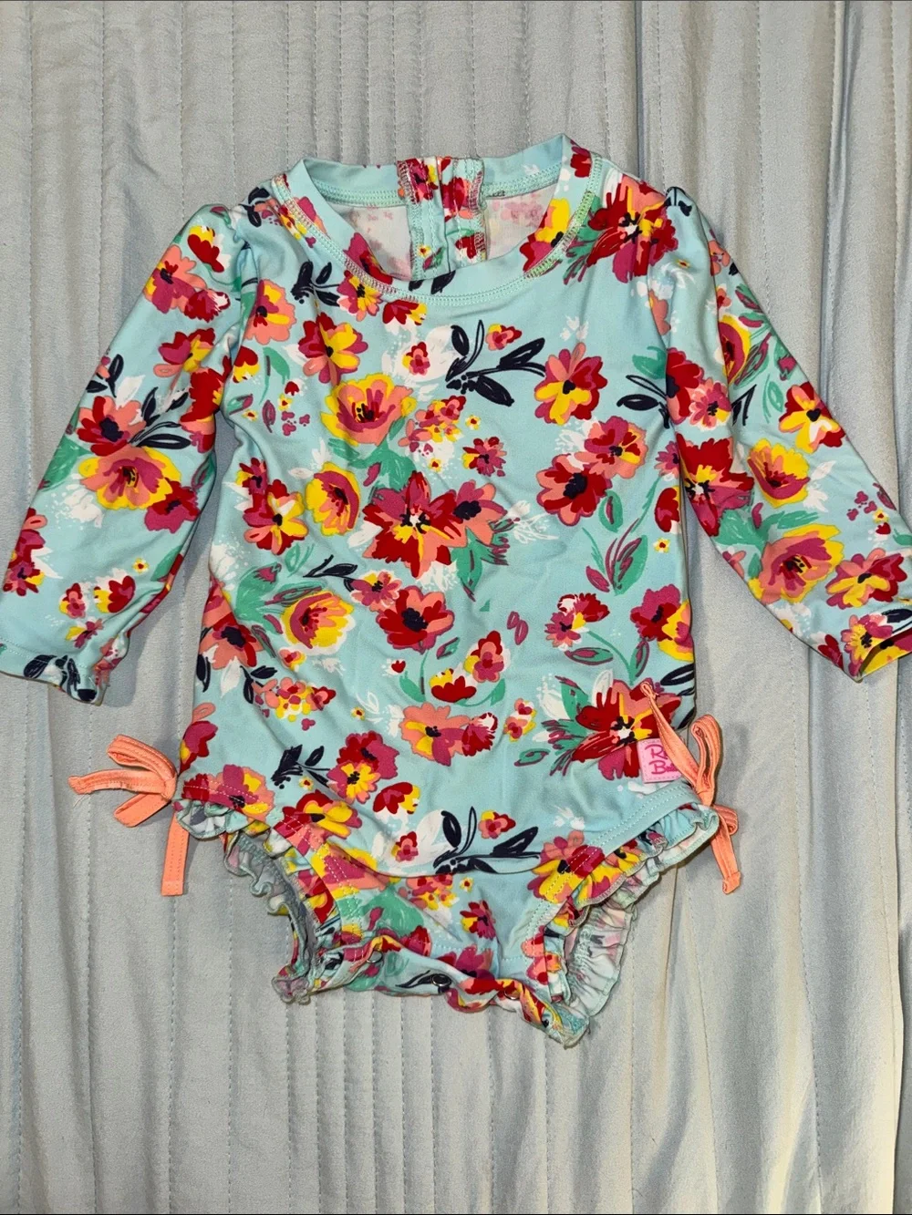 Tropical Flower long Sleeve Ruffle Butts Swimsuit